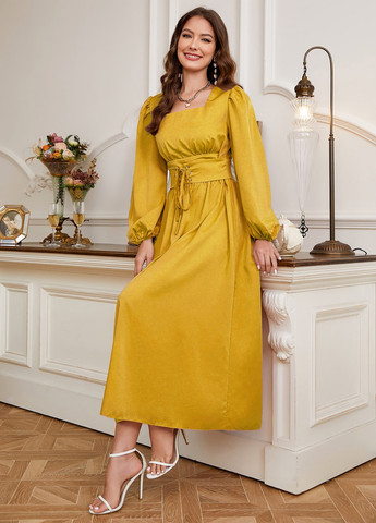 Горчичное кэжуал, вечернее платье SHEIN однотонное