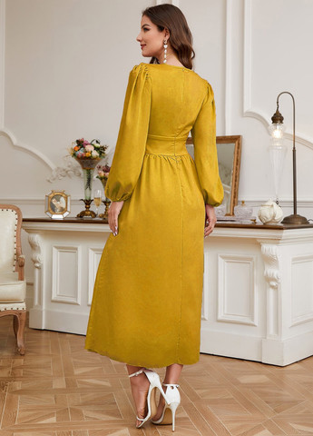 Горчичное кэжуал, вечернее платье SHEIN однотонное