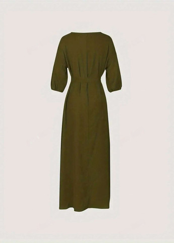 Оливковое (хаки) кэжуал платье SHEIN однотонное