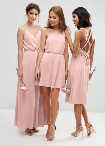 Розовое коктейльное платье с открытой спиной, клеш Asos однотонное