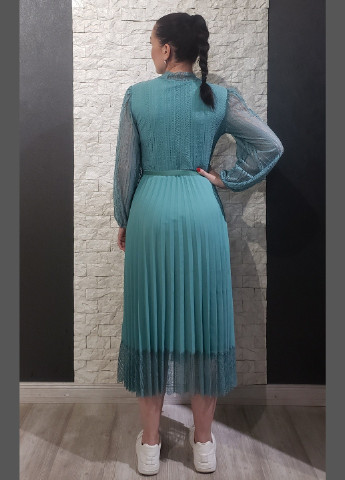 Бирюзовое кэжуал платье плиссированное di classe однотонное