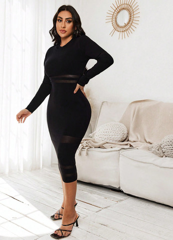 Черное кэжуал платье платье-свитер SHEIN однотонное