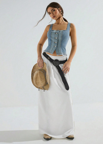 Кремовая кэжуал однотонная юбка SHEIN