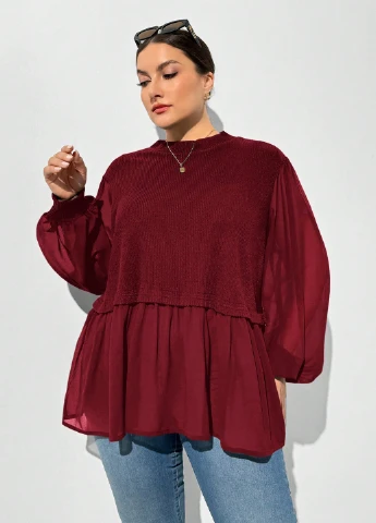 Бордовая блуза с баской SHEIN