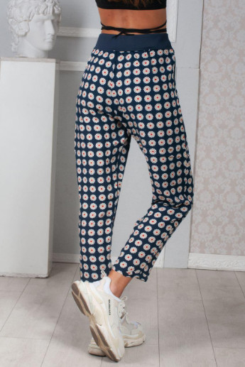Женские брюки укороченные в белый цветочек р. L 314859 New Trend (255401194)
