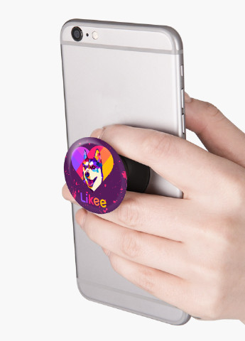 Попсокет (Popsockets) тримач для смартфону Лайк Лайка (Likee) (8754-1598) Чорний MobiPrint (216748410)
