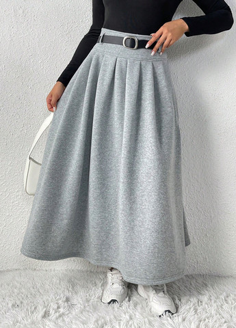 Серая офисная, кэжуал меланж юбка SHEIN клешированная