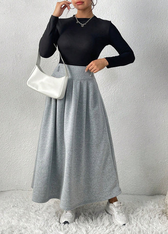 Серая офисная, кэжуал меланж юбка SHEIN клешированная