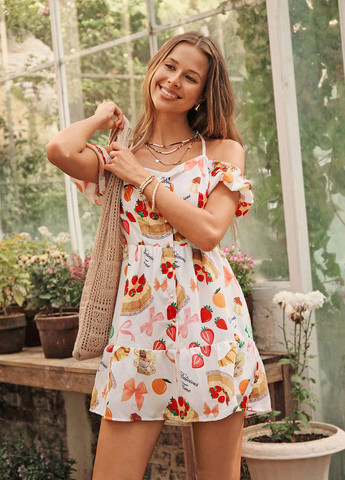 Комбинированное кэжуал платье с открытыми плечами SHEIN с рисунком