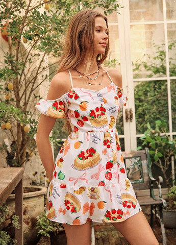 Комбинированное кэжуал платье с открытыми плечами SHEIN с рисунком