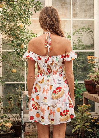 Комбинированное кэжуал платье с открытыми плечами SHEIN с рисунком