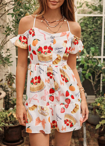 Комбинированное кэжуал платье с открытыми плечами SHEIN с рисунком