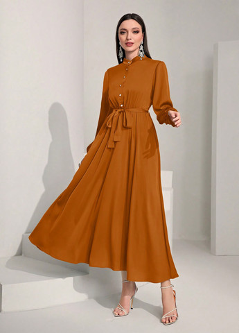 Охра кежуал, ділова, святковий сукня а-силует SHEIN однотонна