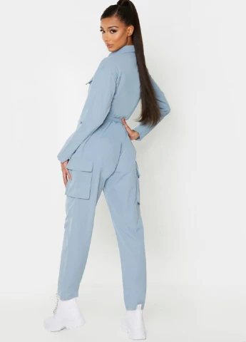 Комбинезон PrettyLittleThing комбинезон-брюки однотонный светло-синий кэжуал полиэстер