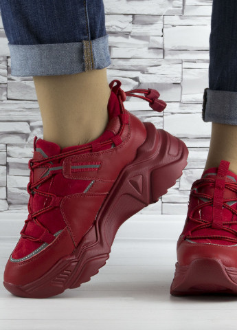 Червоні осінні кросівки жіночі червоні на шнурках і високій підошві комбіновані Stilli