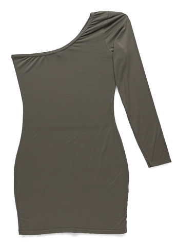 Оливкова (хакі) коктейльна сукня на одне плече PrettyLittleThing однотонна