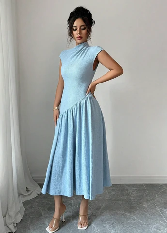 Светло-голубое кэжуал платье а-силуэт SHEIN однотонное