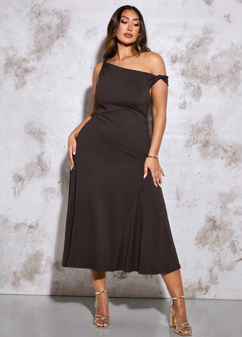 Кавова святковий, вечірня сукня кльош SHEIN однотонна