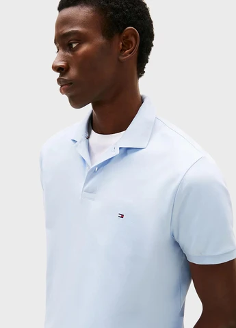 Светло-голубой футболка-поло для мужчин Tommy Hilfiger с логотипом