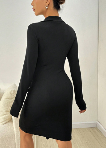 Черное кэжуал платье силуэтная, на запах SHEIN однотонное