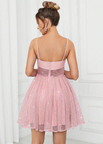 Рожева коктейльна, святковий сукня кльош, з відкритою спиною SHEIN однотонна