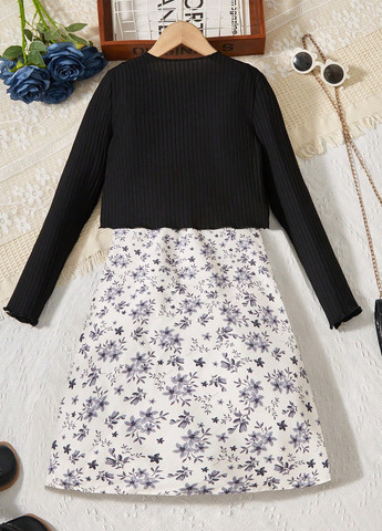 Черно-белый демисезонный костюм (кардиган, сарафан) с платьем SHEIN