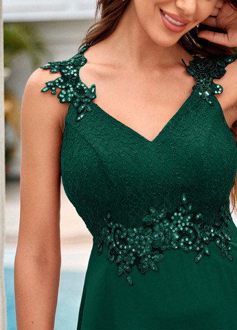 Зеленое вечернее платье с юбкой-солнце, в стиле ампир SHEIN однотонное