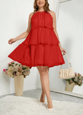 Червона кежуал, святковий сукня а-силует SHEIN однотонна