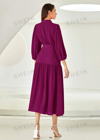 Темно-розовое кэжуал платье клеш SHEIN однотонное