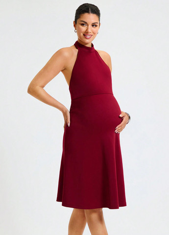 Вишневое кэжуал платье для беременных с открытой спиной, с открытыми плечами SHEIN однотонное