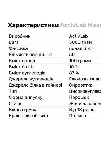 Гейнер Mass Up 5000g (Vanilla) ActivLab (254916569)