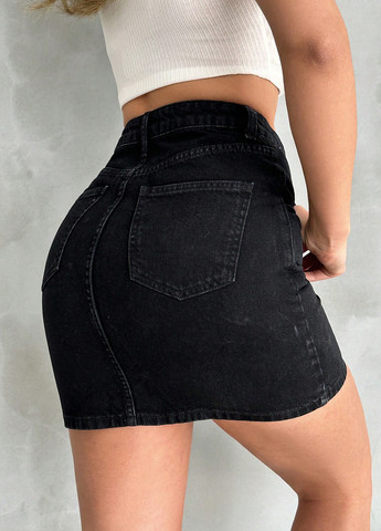 Черная джинсовая однотонная юбка SHEIN карандаш