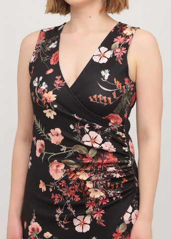 Черное кэжуал платье на запах Quiz с цветочным принтом