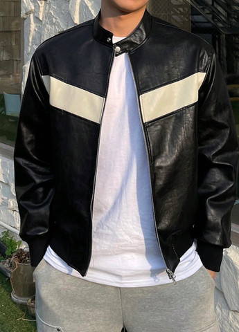 Черно-белая зимняя куртка байкерская SHEIN