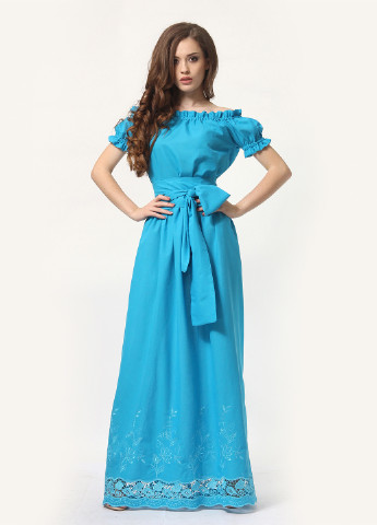 Голубое вечернее платье клеш Lila Kass с цветочным принтом