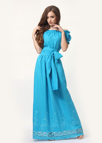 Голубое вечернее платье клеш Lila Kass с цветочным принтом