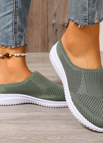 Серо-зеленые слипоны SHEIN без каблука с перфорацией, с белой подошвой