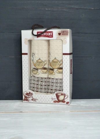 Набір кухонних рушників Coffee, 50х70 см Mercan малюнок айворі