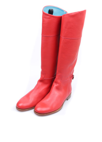 Женские красные сапоги Ralph Lauren с пряжкой и на низком каблуке
