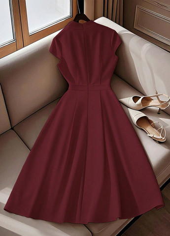Бордовое вечернее, кэжуал платье с юбкой-солнце, платье-жакет SHEIN однотонное