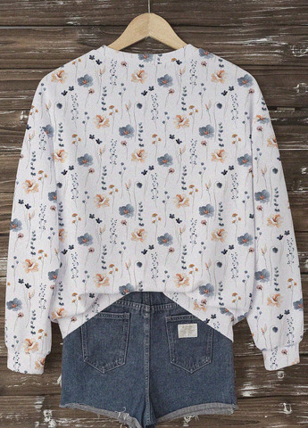 Білий світшот SHEIN квітковий без декору (334151545)