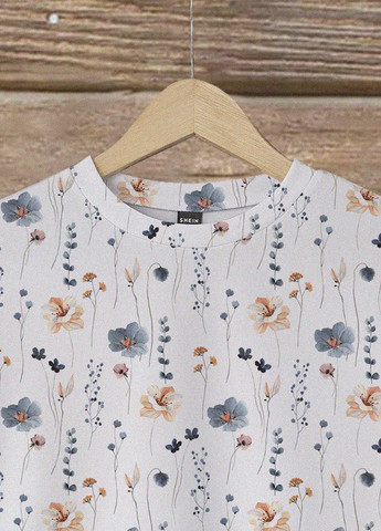 Білий світшот SHEIN квітковий без декору (334151545)