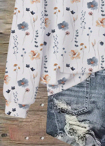 Білий світшот SHEIN квітковий без декору (334151545)