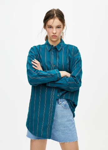 Блуза демісезон,зелений в кольорову смужку, Pull & Bear (250021797)