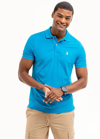 Голубой футболка-поло для мужчин U.S. Polo Assn. однотонная
