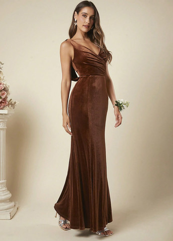 Медное вечернее платье годе, с открытой спиной SHEIN однотонное