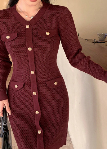 Бордова кежуал сукня силуетна, сукня светр SHEIN однотонна