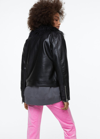 Чорна демісезонна куртка зі штучної шкіри весняно-осіння H&M