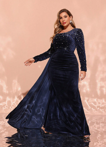 Темно-синее вечернее платье годе SHEIN однотонное