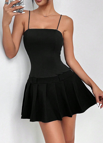 Черное кэжуал платье клеш SHEIN однотонное